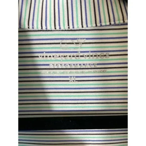 Men's Vineyard Vines Sankaty Performance Blue Green Striped Polo Shirt Sz XL - Picture 3 of 4